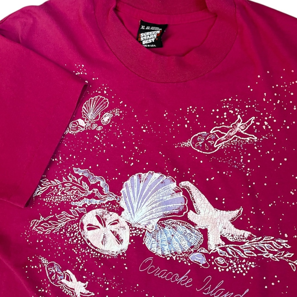 Vintage Ocracoke Island T-Shirt Sz XL‎ Single Stitch 1990 Pink Short Sleeve Rare